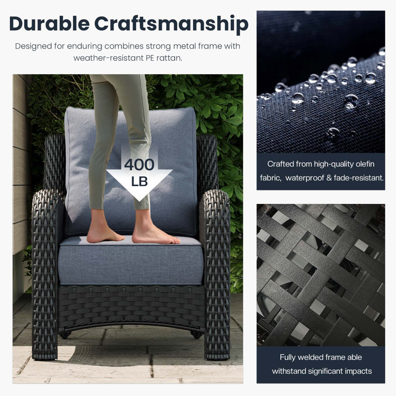 Metal Outdoor Lounge Chair, Navy, Black