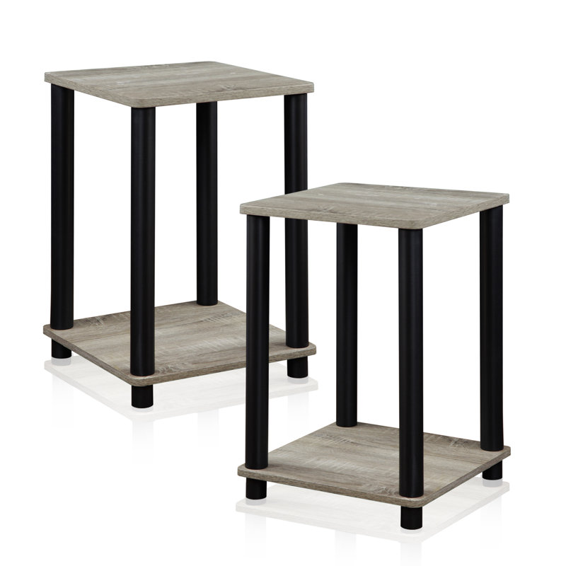 Ensemble de tables de bout avec rangement Yreka, Gris chêne français, Noir