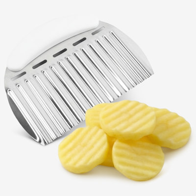 Cheer Collection Large Stainless Steel Crinkle Cutter French Fry and Vegetable Slicer, White