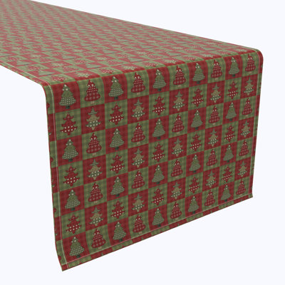 Daking Table Runner, 100% Cotton, 16X72", Checkered Christmas Tree Pattern