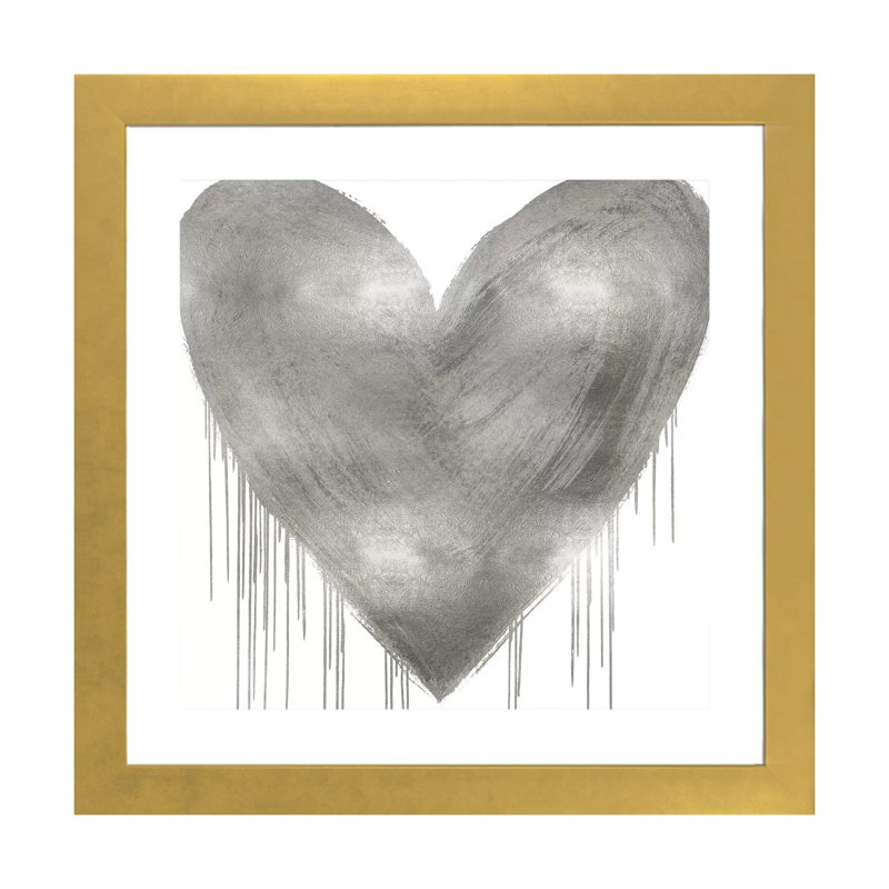 «Big Hearted Silver» par Lindsay Rodgers - impression d'art graphique, H 16 po x l 16 po x p 1 po, Papier doré, Blanc