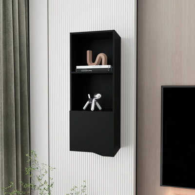 Armoire de rangement murale noire à une porte - Pièce complémentaire avec tablette ouverte