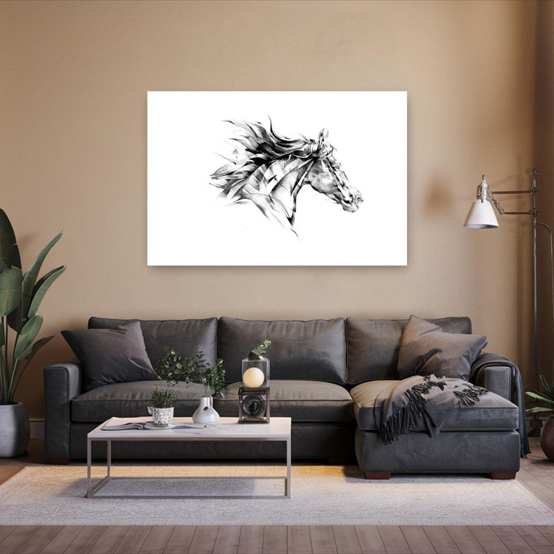 Affiche murale abstraite géométrique dynamique représentant un cheval., H 40 po x l 60 po