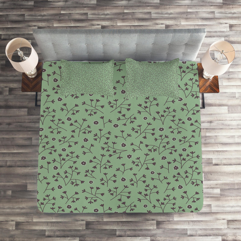 Hypnotic Modern & Contemporary Polyester Coverlet, King Bedspread + 2 Shams, Green