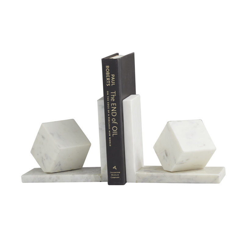 Ensemble de serre-livres géométriques blancs Marble Cube 10 lb, Blanc