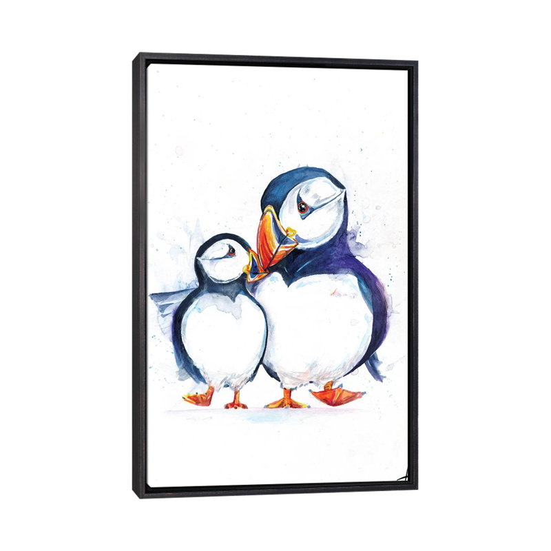 Décoration murale pour enfants Parading Puffins, Toile avec cadre noir patiné, H 60 po x l 40po x P 1,5 po