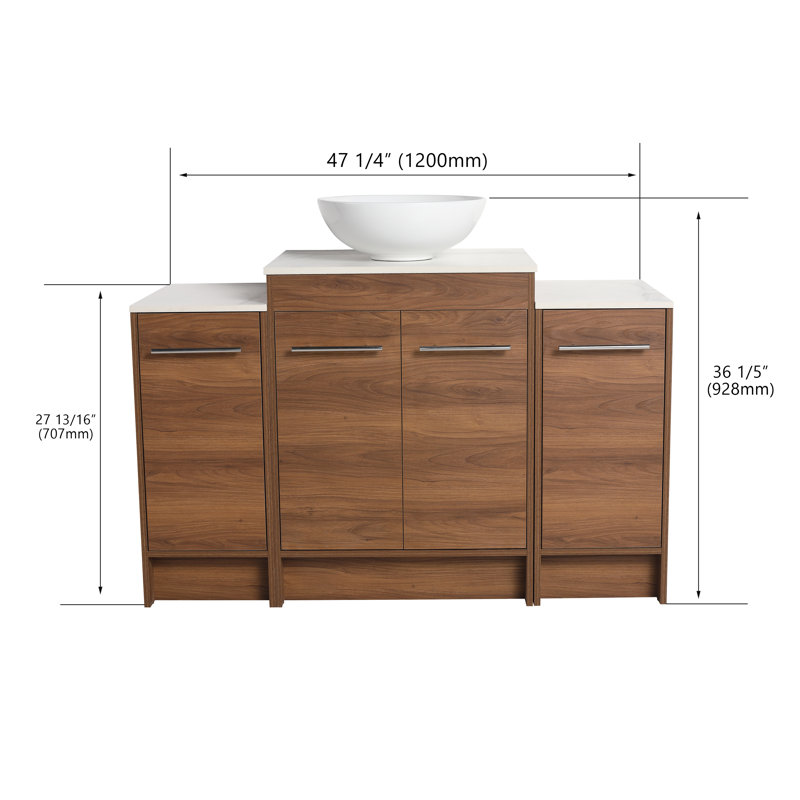 Aurrie 48'' Single Ceramic Sink Freestanding Bathroom Vanity, Modern Cabinet Set Combo with 4 Doors