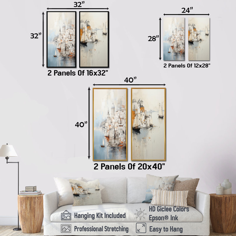Minimalisme «Coastal Port Perception» - ensemble de 2 reproductions d'art mural, Encadrement brun, H 40 po x l 41 po