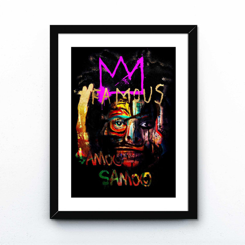 Basquiat Famous - Print on Canvas, 91cm H x 61cm W x 5cm D, Matte Black/White Framed