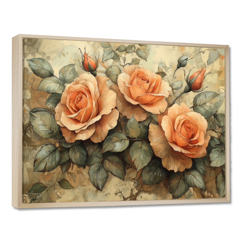 Roses, tons de terre, fleurs II, H 16 po x l 32 po, Impression encadrée flottante sans passe-partout, Crème, crème