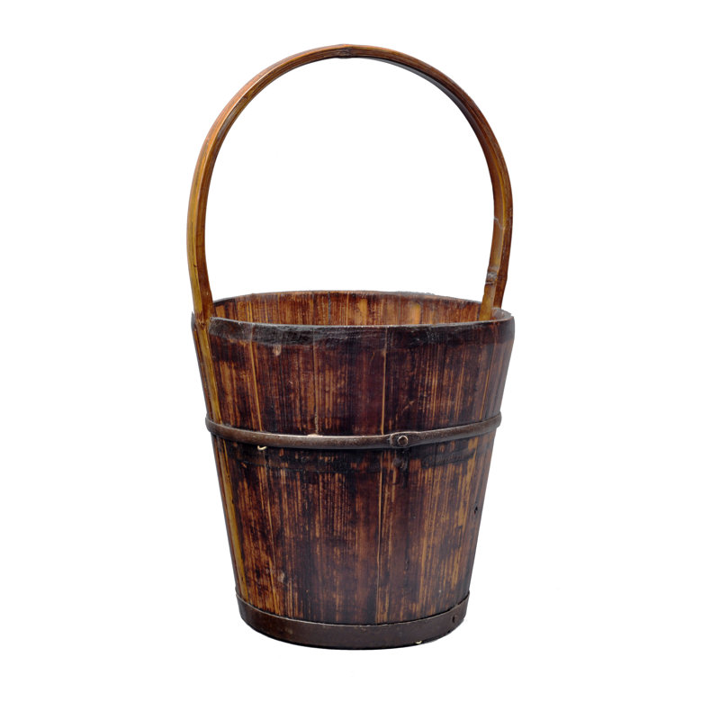 Seau d’eau vintage avec poignée en bambou, Naturel