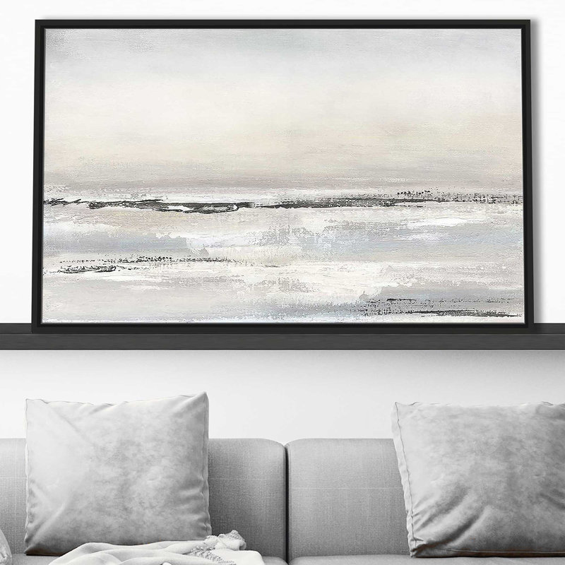 «Distant Fog» par Tava Studios - Peinture, Cadre flottant noir, H 31,5 po x l 51,5 po x P 2 po