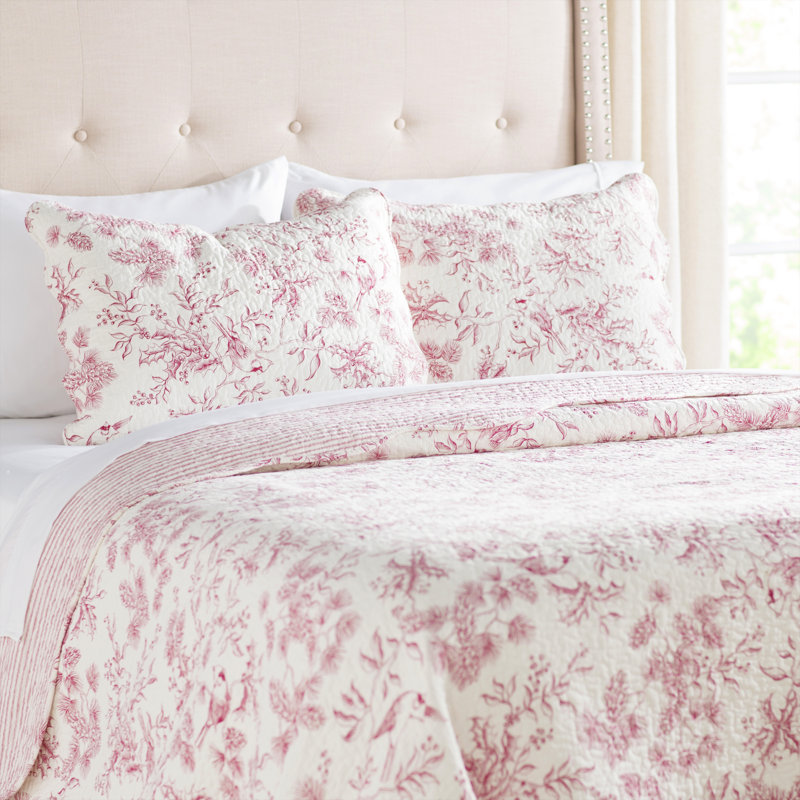Ensemble de courtepointe réversible rouge / blanc en coton standard Iria, Courtepointe très grand + 2 taies décoratives