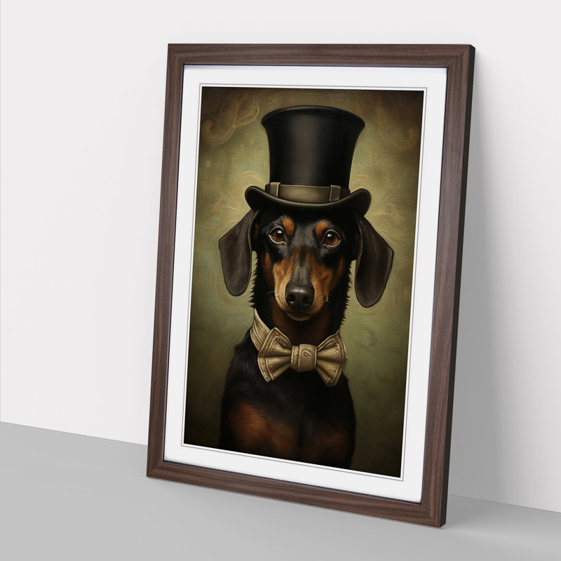 Dachshund Realism - Single Picture Frame Print on Wood, 34cm H x 25cm W x 2cm D, Walnut