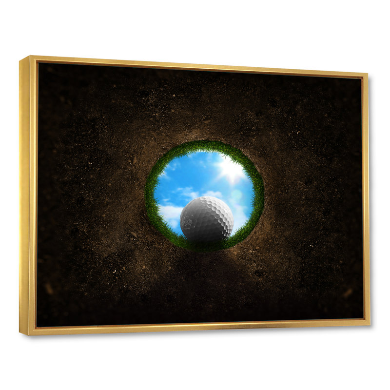 " Golf Ball Falling Into ", 8" H x 12" W x 1" D, Gold Floater Framed