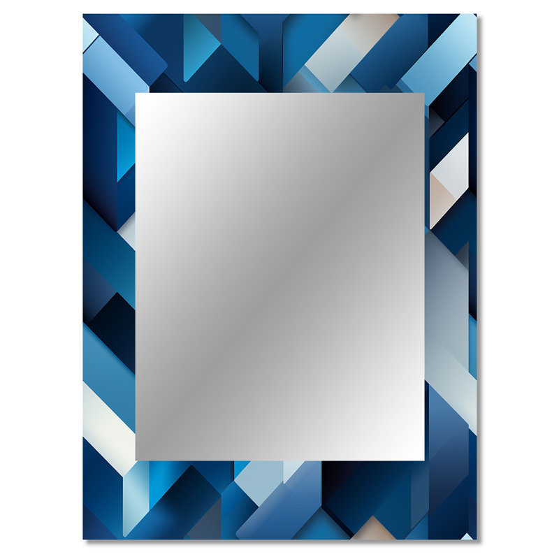 Polygones blanc et bleu minimaliste géométrique - miroir géométrique, miroir mural décoratif moderne, impression d'art en métal