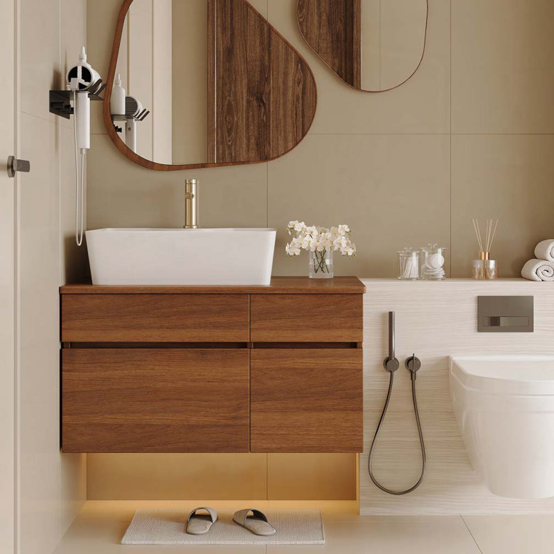 Meuble-lavabo flottant 31,5 pouces avec lavabo, Noir