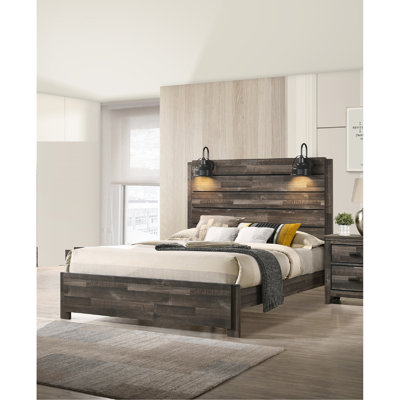 1pièce de style boucher de style rustique au fini brun patiné avec grand lit et lampe