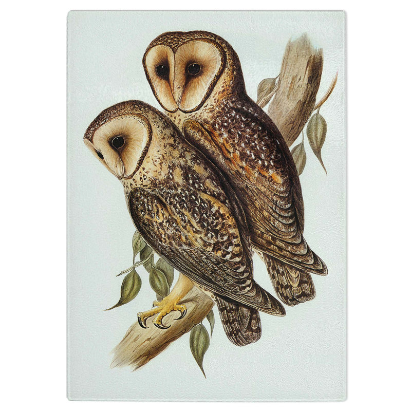 Glass Masked Barn Owls by Elizabeth Gould Chopping Board, 28.5 cm W x 20 cm L