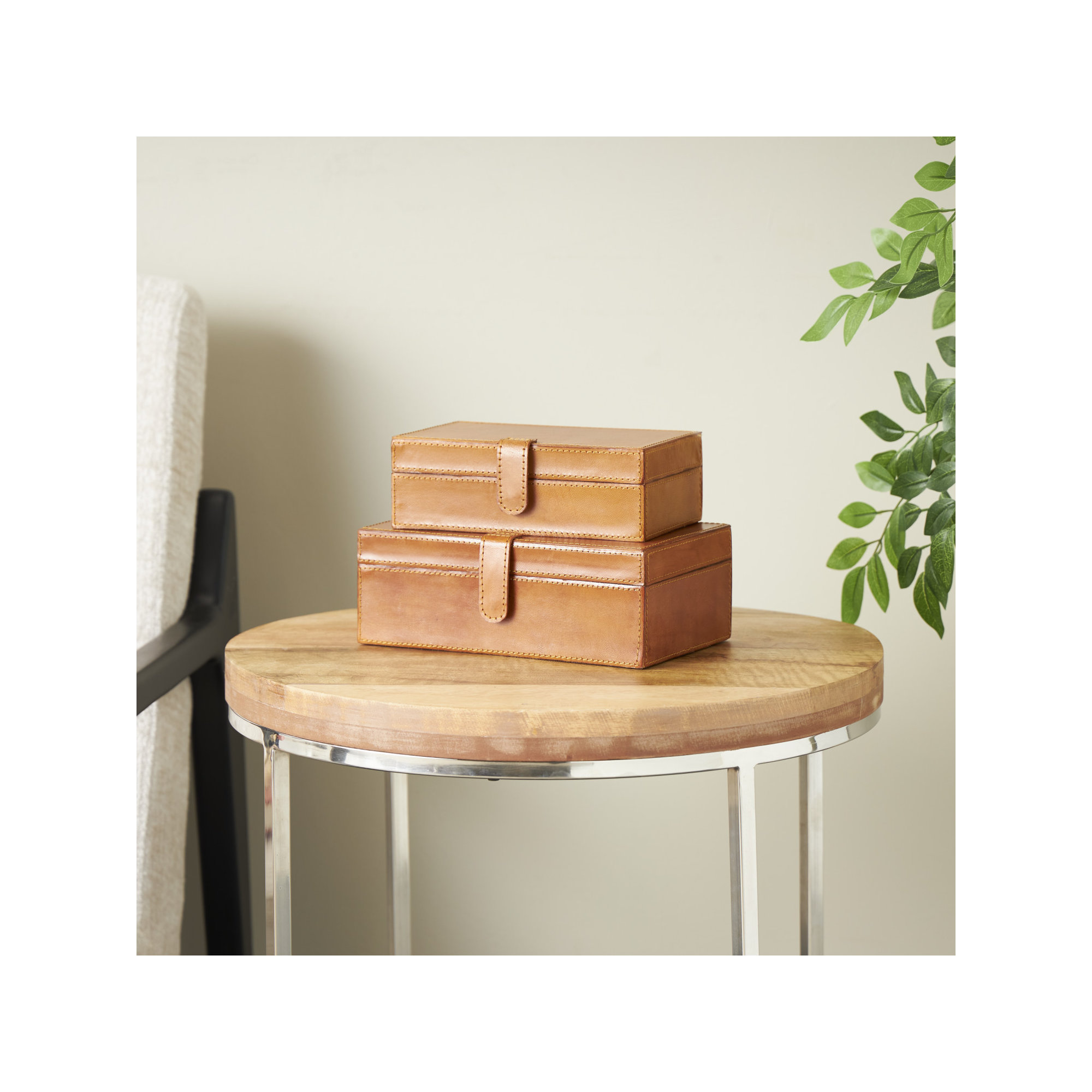 Brownsburg 2 - Piece Handmade Faux Leather Decorative Box, 3.6" H x 6.25" W x 10.3" L, Cognac Brown