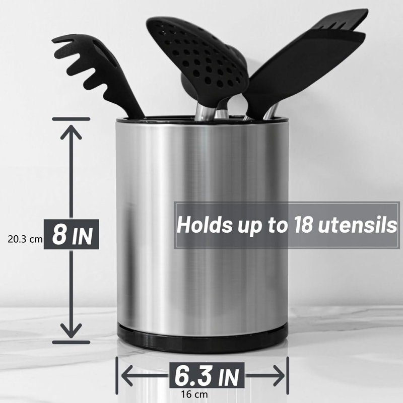 Extra Large Kitchen Utensil Holder Rotating Stainless Steel Utensils Pot, Stainless Steel