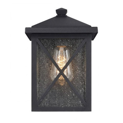Lanterne murale d'extérieur à 1 lumière de hauteur noire avec abat-jour en verre 10 "Leonis