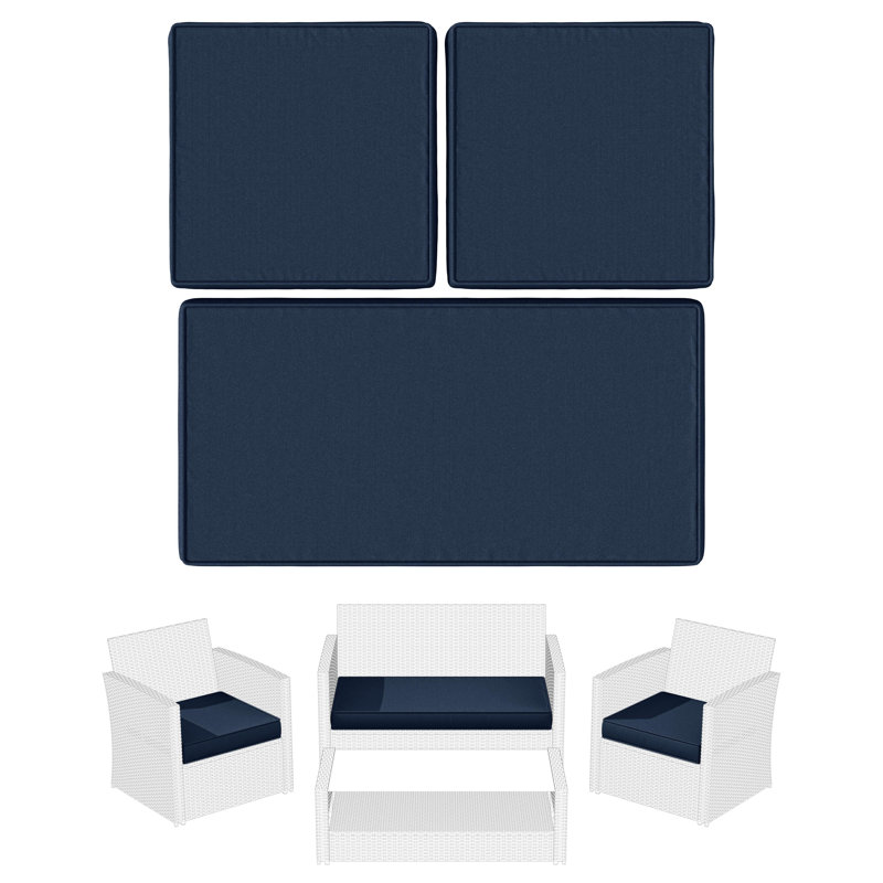 Outdoor Seat Cushions 3" Patio Furniture Cushions Replacement Set For 4 Seats, Cushions Only, Navy Blue