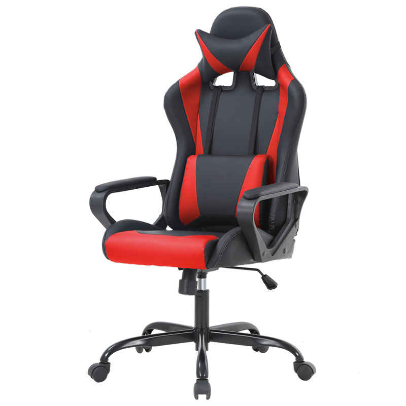Fauteuil de jeu et de course inclinable et ergonomique en similicuir pivotant avec dossier haut et soutien lombaire Inbox Zero