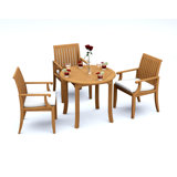 3 Pcs Grade-A Teak Wood Dining Set: 36" Round Table And 2 Lagos Arm Chairs #11LG0702