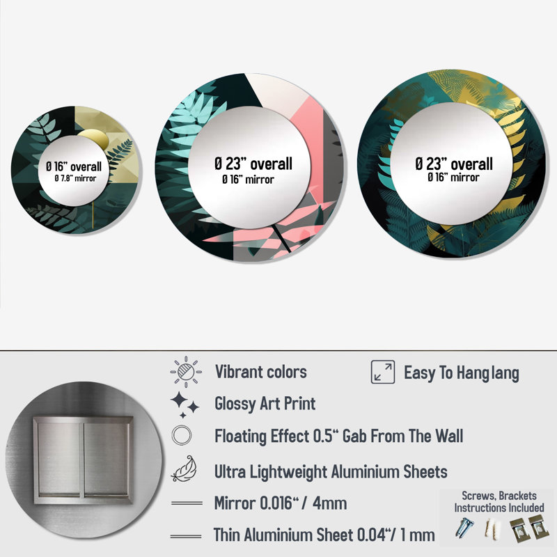 Miroir mural rond en aluminium Dilean