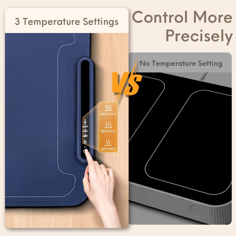 Large Electric Warming Tray, 3 Temp Levels, Silicone Heating Mat with Child Safety Lock, Auto-Shutoff