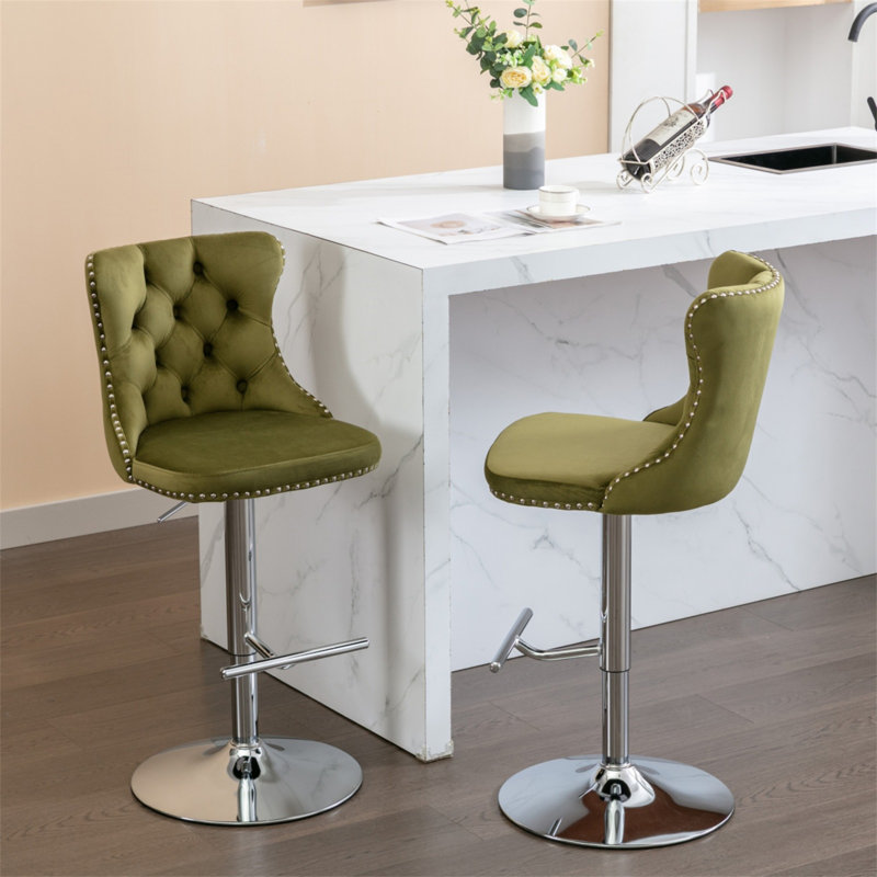 Tabouret pivotant à hauteur réglable Stormstown, Chrome chrome, Vert olive
