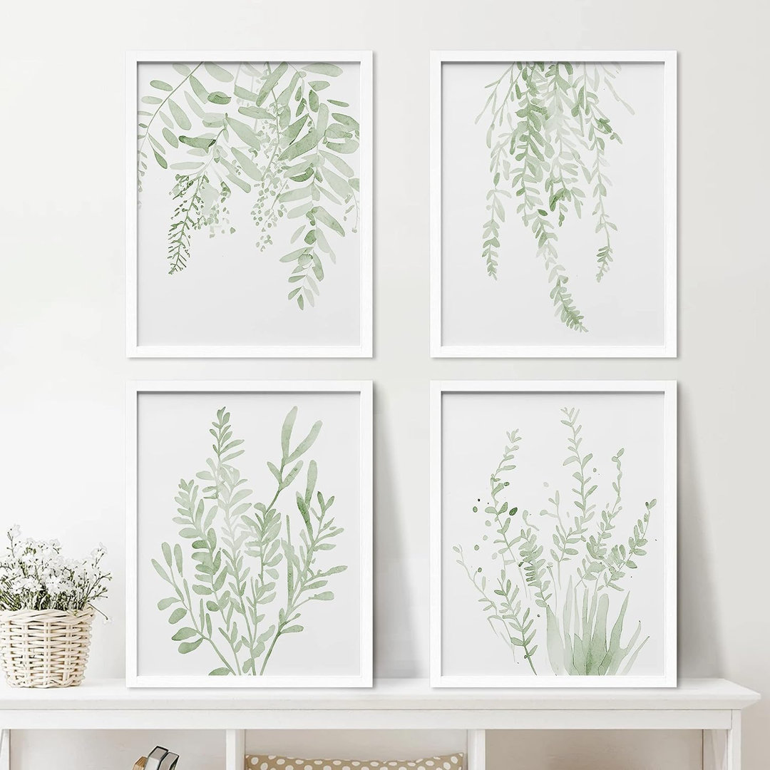 Minimal Botanical " IDEA4WALL Framed Pastel Green Forest Leaf Variety Wall Art, Set Of 4 Nature Wilderness Wall Decor Prints, Botanical Floral Wall Decor For Living Room, Bedroom " 4 - Pieces IDEA4WALL Frame 