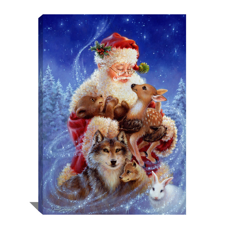 Santas Little Friends, art mural sur toile, L 24 po x H 18 po x P 0,75 po
