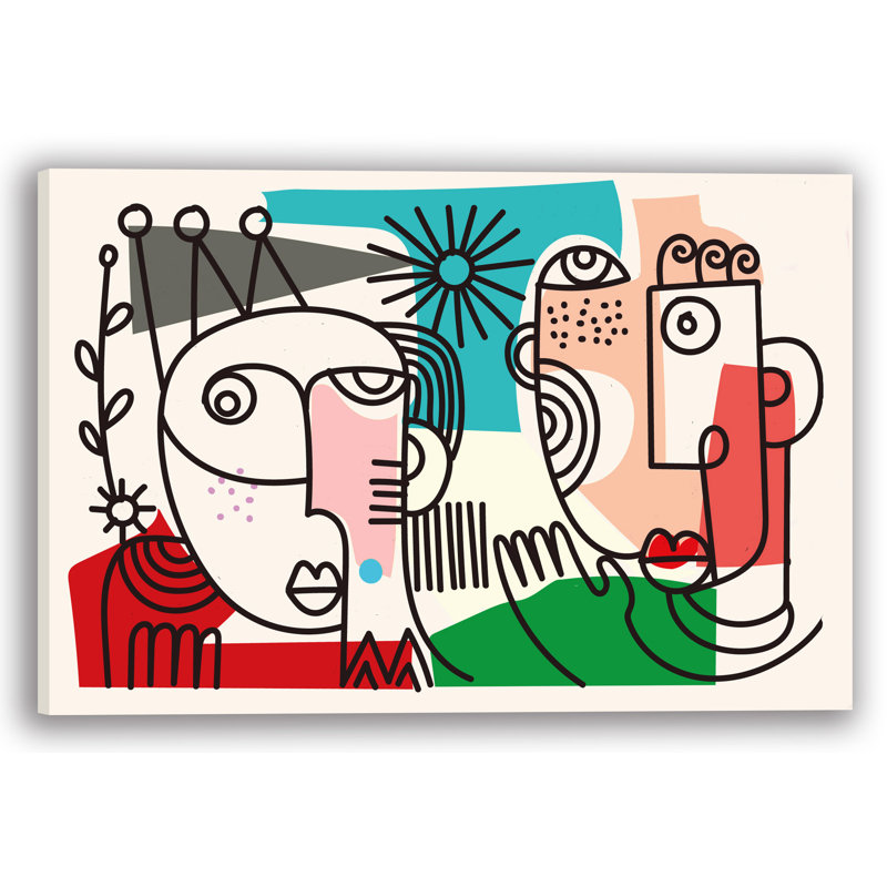 Modern Cubist faces - Art mural sur toile tendue, H 12 po x l 16 po x P 1 po