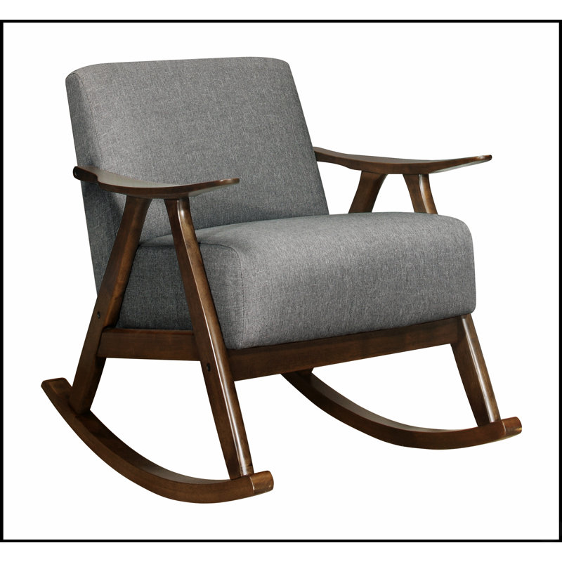 Chaise berçante 1 pièce Modern Home Furniture avec revêtement en tissu gris, finition noyer foncé et assise et dossier rembourrés confortables
