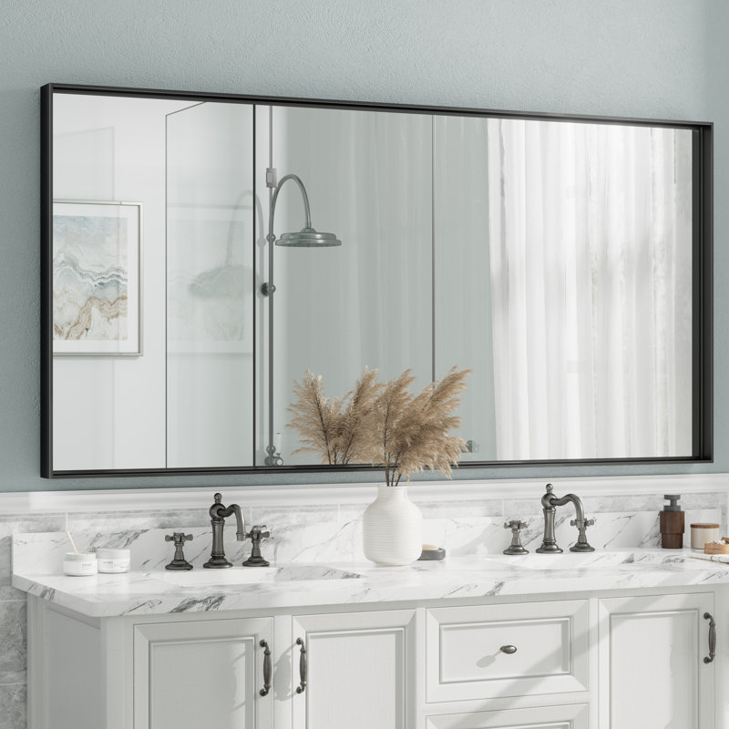 Miroir mural Aevar, 72 po x 36 po, Noir mat