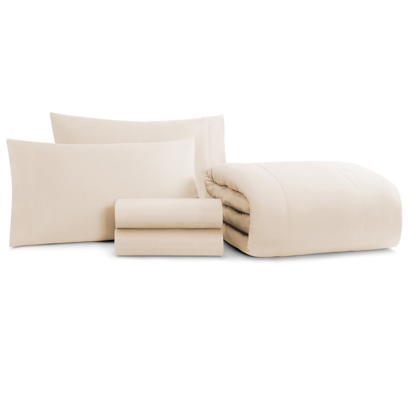 Arkwright 100% Polyester Soft All Season Bed in a Bag Comforter Set, Beige, Twin Comforter + 4 Additional Pieces