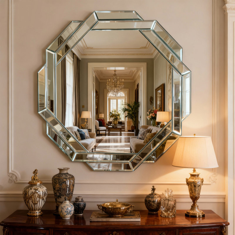 Miroir à cadre biseauté avec cintres, 29,92 po x 29,92 po