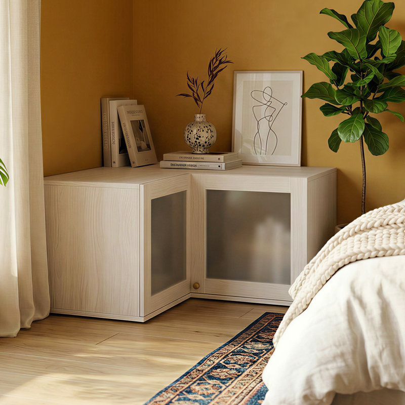 Armoire de rangement moderne en L à 2 portes avec verre givré