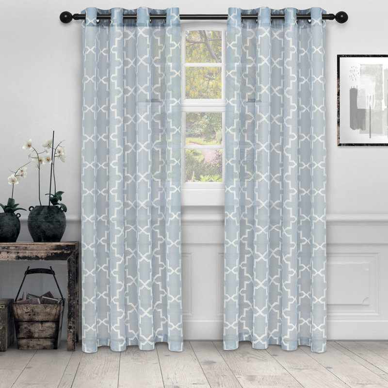 Steinbeck Semi Sheer Curtain Pair, 52" W x 84" L, Light Blue