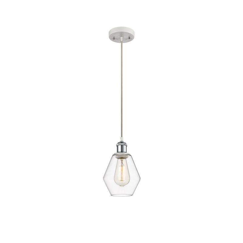 Luminaire suspendu simple à 1 lumière Gabbie, Transparent, Blanc / chrome poli