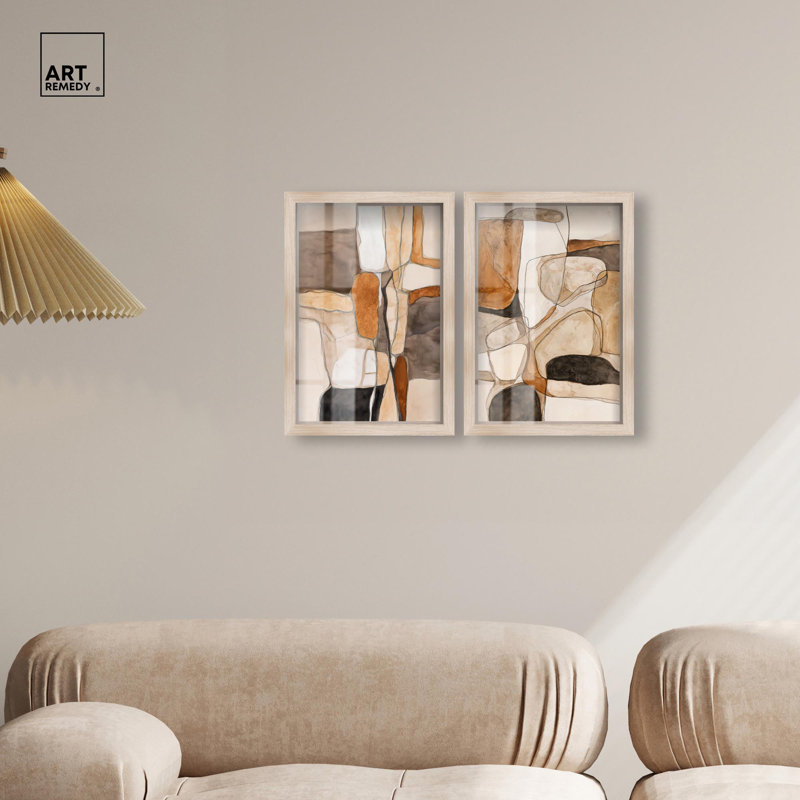 «Quarry Wall Abstract Shadowbox Print Boho Gold» par Art Remedy, cadre blond, 10 x 15, 16" H x 11" W, Blonde Frame