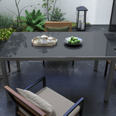 Rectangular Tempered Glass Outdoor Dining Table - 150 cm W 88 cm D