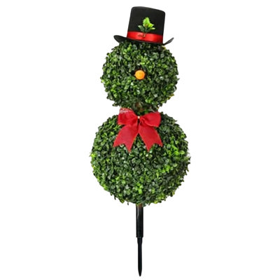 Christmas Snowman Topiary 30 Inchs Artificial Snowman Shaped Topiary Tree With Red Bow Santa Hat Faux Plants For Outdoor Indoor Home Porch Decor Festive