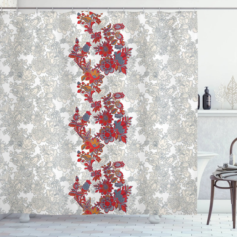Floral Shower Curtain with Hooks Included, 75" H x 69" W
