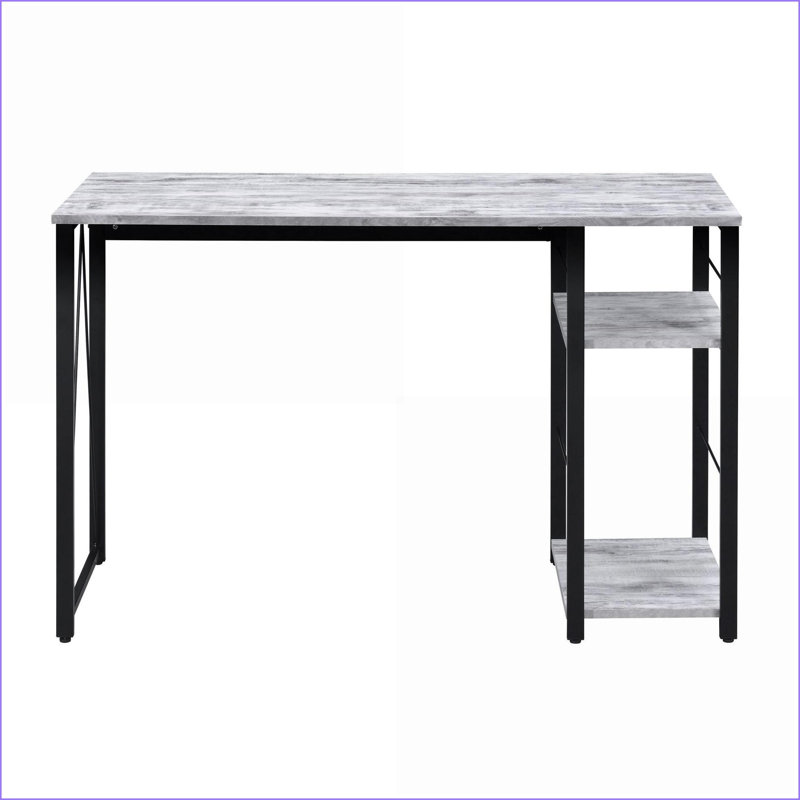 Desks, Modern Antique White and Black 2-Shelf Rectangular Writing Desk | Wood+Metal, Gray