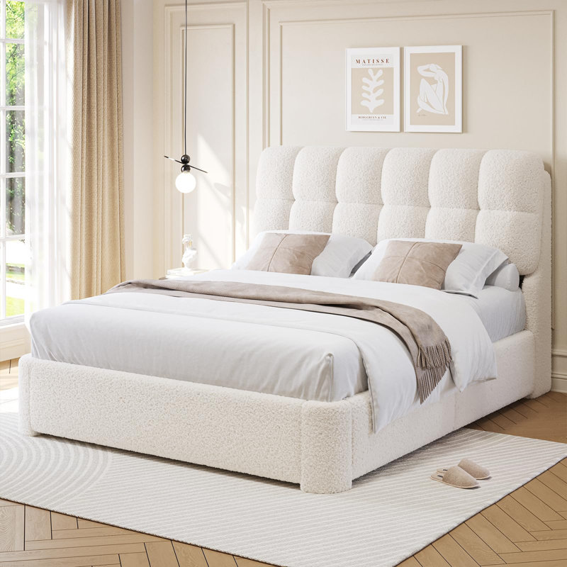 Queen Size Bed Frame Upholstered Platform Bed Frame With Headboard Modern Soft Cloud Bed Frame Queen Size Bed Frame With Rounded Corners, No Box Spring Required, Easy To Assemble,