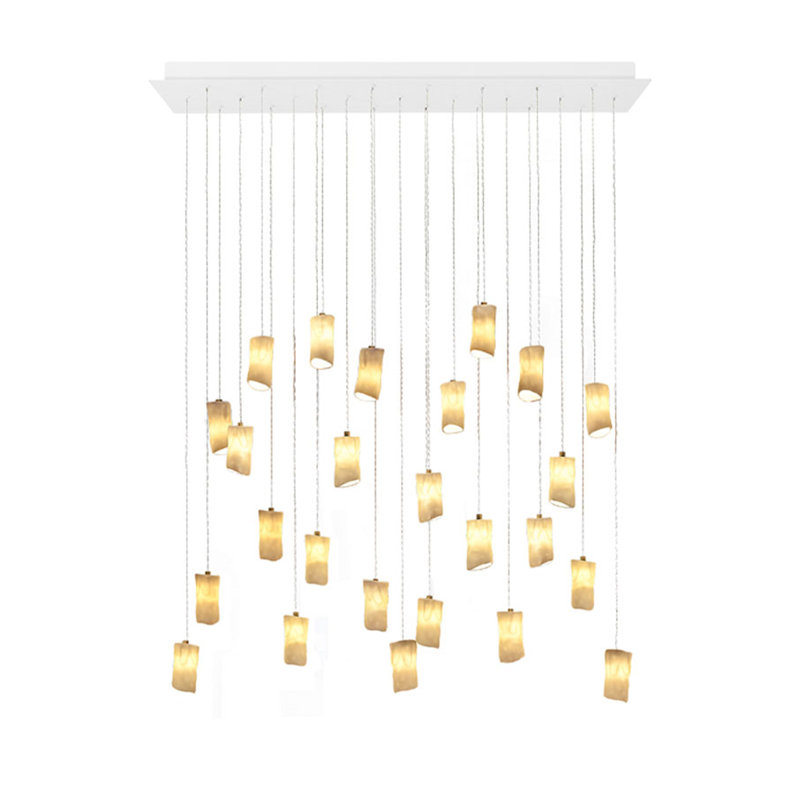 Lustre rectangulaire en porcelaine amorphe, H 72 po x l 30 po x P 12 po, 25 lumières