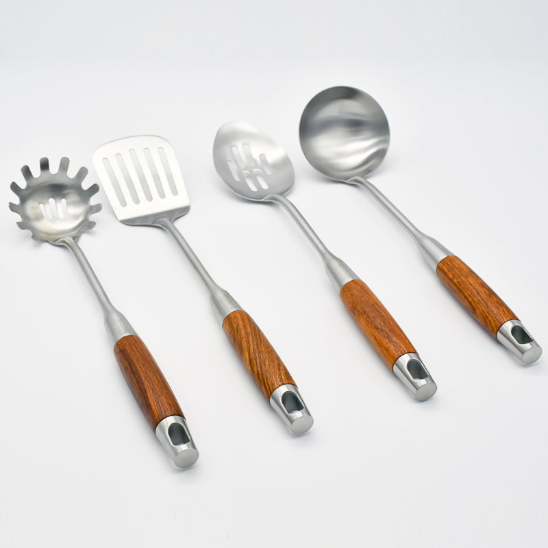 4-Piece Stainless Steel and Wood Handle Kitchen Utensil Set